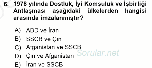 Siyasi Tarih 2 2016 - 2017 3 Ders Sınavı 6.Soru
