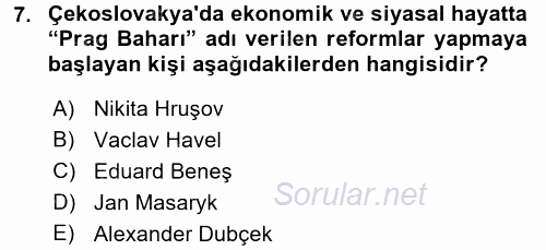 Siyasi Tarih 2 2016 - 2017 3 Ders Sınavı 7.Soru