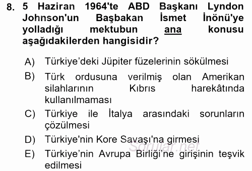 Siyasi Tarih 2 2016 - 2017 3 Ders Sınavı 8.Soru