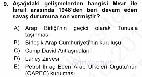 Siyasi Tarih 2 2016 - 2017 3 Ders Sınavı 9.Soru