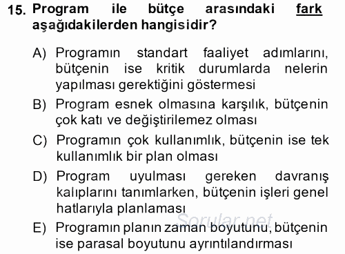 Performans Yönetimi 2014 - 2015 Ara Sınavı 15.Soru