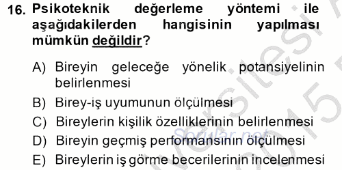 Performans Yönetimi 2014 - 2015 Ara Sınavı 16.Soru