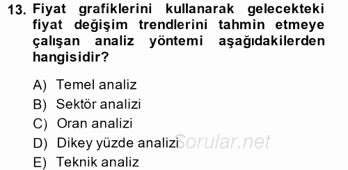 Portföy Yönetimi 2013 - 2014 Dönem Sonu Sınavı 13.Soru