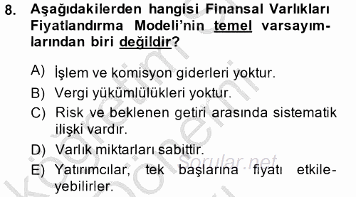 Portföy Yönetimi 2013 - 2014 Dönem Sonu Sınavı 8.Soru