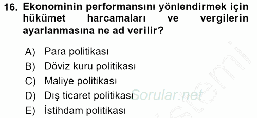 Davranış Bilimlerine Giriş 2015 - 2016 Dönem Sonu Sınavı 16.Soru