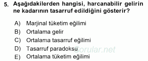 Davranış Bilimlerine Giriş 2015 - 2016 Dönem Sonu Sınavı 5.Soru