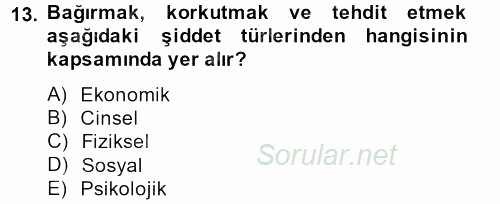 Aile Psikolojisi ve Eğitimi 2013 - 2014 Tek Ders Sınavı 13.Soru