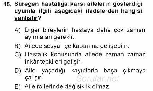 Aile Psikolojisi ve Eğitimi 2013 - 2014 Tek Ders Sınavı 15.Soru