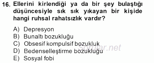 Aile Psikolojisi ve Eğitimi 2013 - 2014 Tek Ders Sınavı 16.Soru