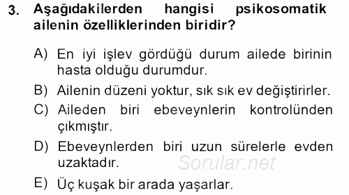 Aile Psikolojisi ve Eğitimi 2013 - 2014 Tek Ders Sınavı 3.Soru