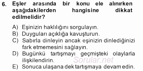 Aile Psikolojisi ve Eğitimi 2013 - 2014 Tek Ders Sınavı 6.Soru