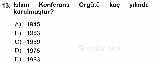 Türk Dış Politikası 1 2016 - 2017 Dönem Sonu Sınavı 13.Soru
