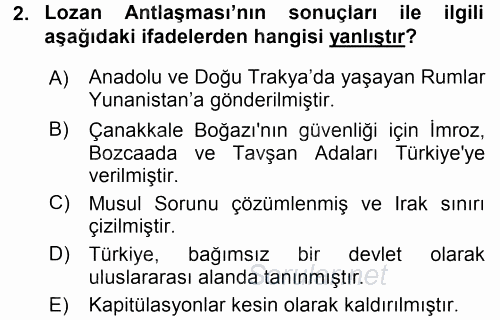 Türk Dış Politikası 1 2016 - 2017 Dönem Sonu Sınavı 2.Soru