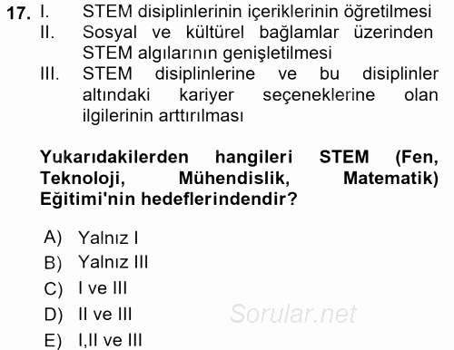 Çocuk, Bilim Ve Teknoloji 2017 - 2018 3 Ders Sınavı 17.Soru