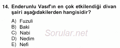 XIX. Yüzyıl Türk Edebiyatı 2012 - 2013 Ara Sınavı 14.Soru