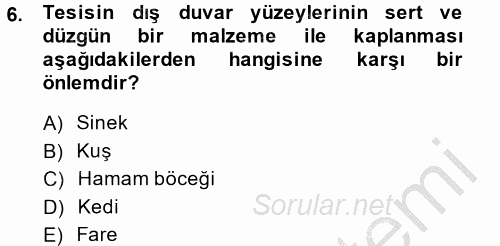 Hijyen ve Sanitasyon 2014 - 2015 Dönem Sonu Sınavı 6.Soru