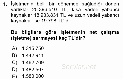 Mali Analiz 2015 - 2016 Dönem Sonu Sınavı 1.Soru