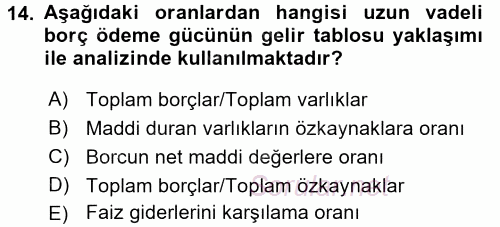 Mali Analiz 2015 - 2016 Dönem Sonu Sınavı 14.Soru