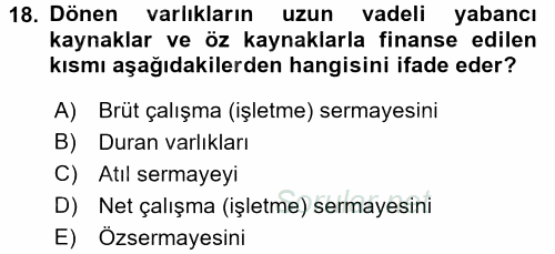 Mali Analiz 2015 - 2016 Dönem Sonu Sınavı 18.Soru