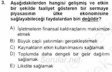 Spor Finansmanı 2013 - 2014 Tek Ders Sınavı 3.Soru