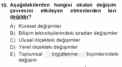 Eğitim Sosyolojisi 2013 - 2014 Dönem Sonu Sınavı 10.Soru