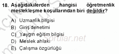 Eğitim Sosyolojisi 2013 - 2014 Dönem Sonu Sınavı 18.Soru