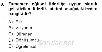Eğitim Sosyolojisi 2013 - 2014 Dönem Sonu Sınavı 9.Soru