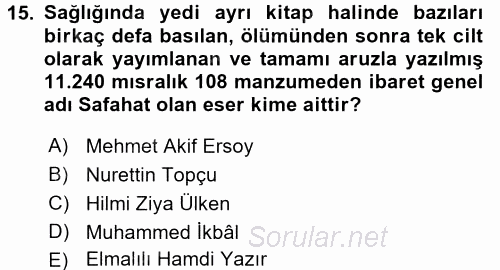 İslam Düşünce Tarihi 2016 - 2017 Ara Sınavı 15.Soru
