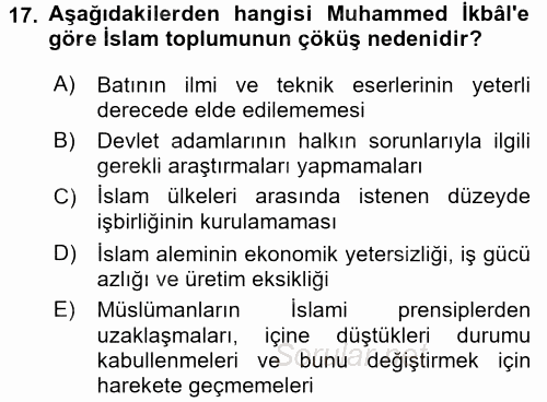 İslam Düşünce Tarihi 2016 - 2017 Ara Sınavı 17.Soru