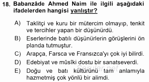 İslam Düşünce Tarihi 2016 - 2017 Ara Sınavı 18.Soru