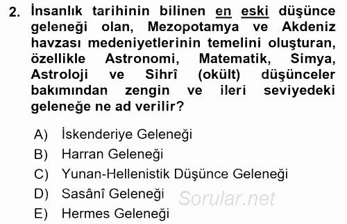 İslam Düşünce Tarihi 2016 - 2017 Ara Sınavı 2.Soru