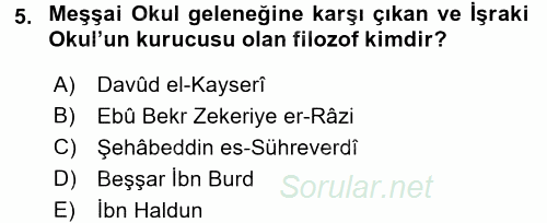 İslam Düşünce Tarihi 2016 - 2017 Ara Sınavı 5.Soru