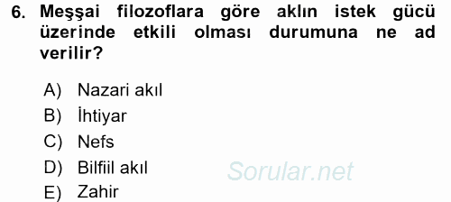 İslam Düşünce Tarihi 2016 - 2017 Ara Sınavı 6.Soru