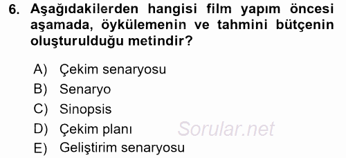 Film ve Video Yapımı 2015 - 2016 Ara Sınavı 6.Soru