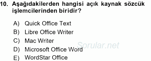 Temel Bilgi Teknolojileri 1 2015 - 2016 Ara Sınavı 10.Soru