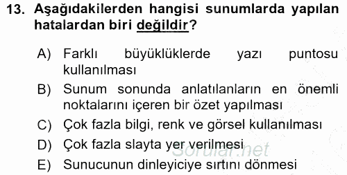 Temel Bilgi Teknolojileri 1 2015 - 2016 Ara Sınavı 13.Soru