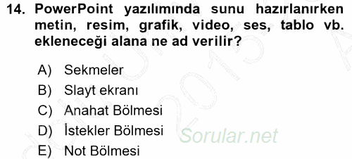Temel Bilgi Teknolojileri 1 2015 - 2016 Ara Sınavı 14.Soru