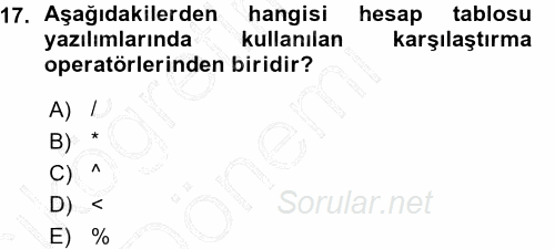 Temel Bilgi Teknolojileri 1 2015 - 2016 Ara Sınavı 17.Soru
