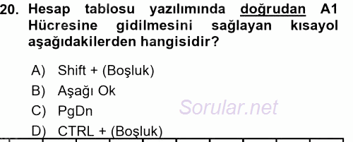Temel Bilgi Teknolojileri 1 2015 - 2016 Ara Sınavı 20.Soru