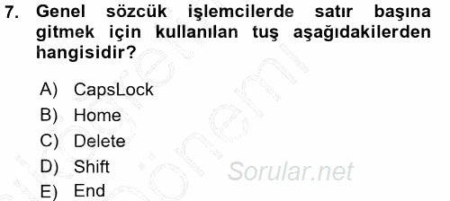 Temel Bilgi Teknolojileri 1 2015 - 2016 Ara Sınavı 7.Soru