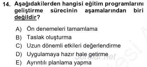 İşletmelerde Eğitim ve Geliştirme 2015 - 2016 Ara Sınavı 14.Soru