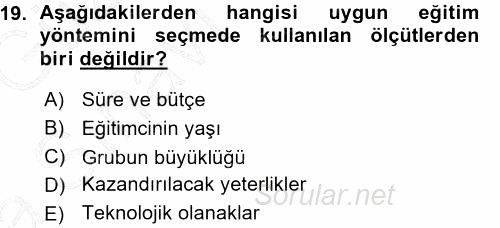 İşletmelerde Eğitim ve Geliştirme 2015 - 2016 Ara Sınavı 19.Soru