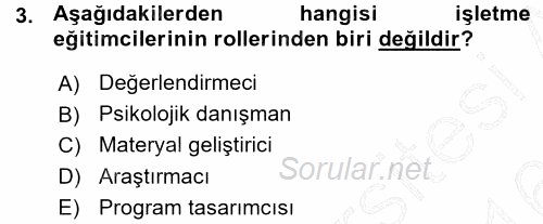 İşletmelerde Eğitim ve Geliştirme 2015 - 2016 Ara Sınavı 3.Soru