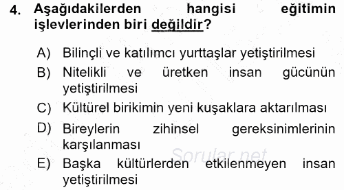 İşletmelerde Eğitim ve Geliştirme 2015 - 2016 Ara Sınavı 4.Soru