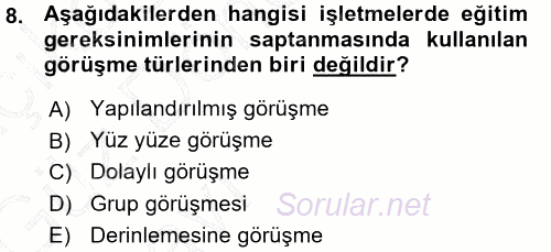 İşletmelerde Eğitim ve Geliştirme 2015 - 2016 Ara Sınavı 8.Soru