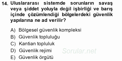 Uluslararası İlişkiler Kuramları 2 2013 - 2014 Dönem Sonu Sınavı 14.Soru