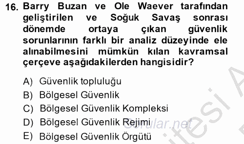 Uluslararası İlişkiler Kuramları 2 2013 - 2014 Dönem Sonu Sınavı 16.Soru