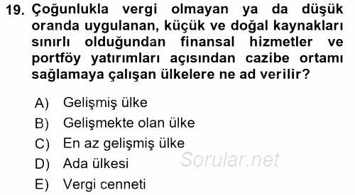 Uluslararası Kamu Maliyesi 2016 - 2017 3 Ders Sınavı 19.Soru