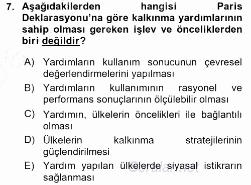 Uluslararası Kamu Maliyesi 2016 - 2017 3 Ders Sınavı 7.Soru