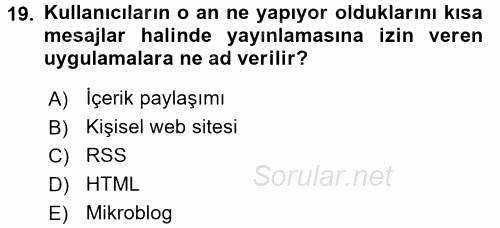 Halkla İlişkiler Uygulama Teknikleri 2017 - 2018 Dönem Sonu Sınavı 19.Soru